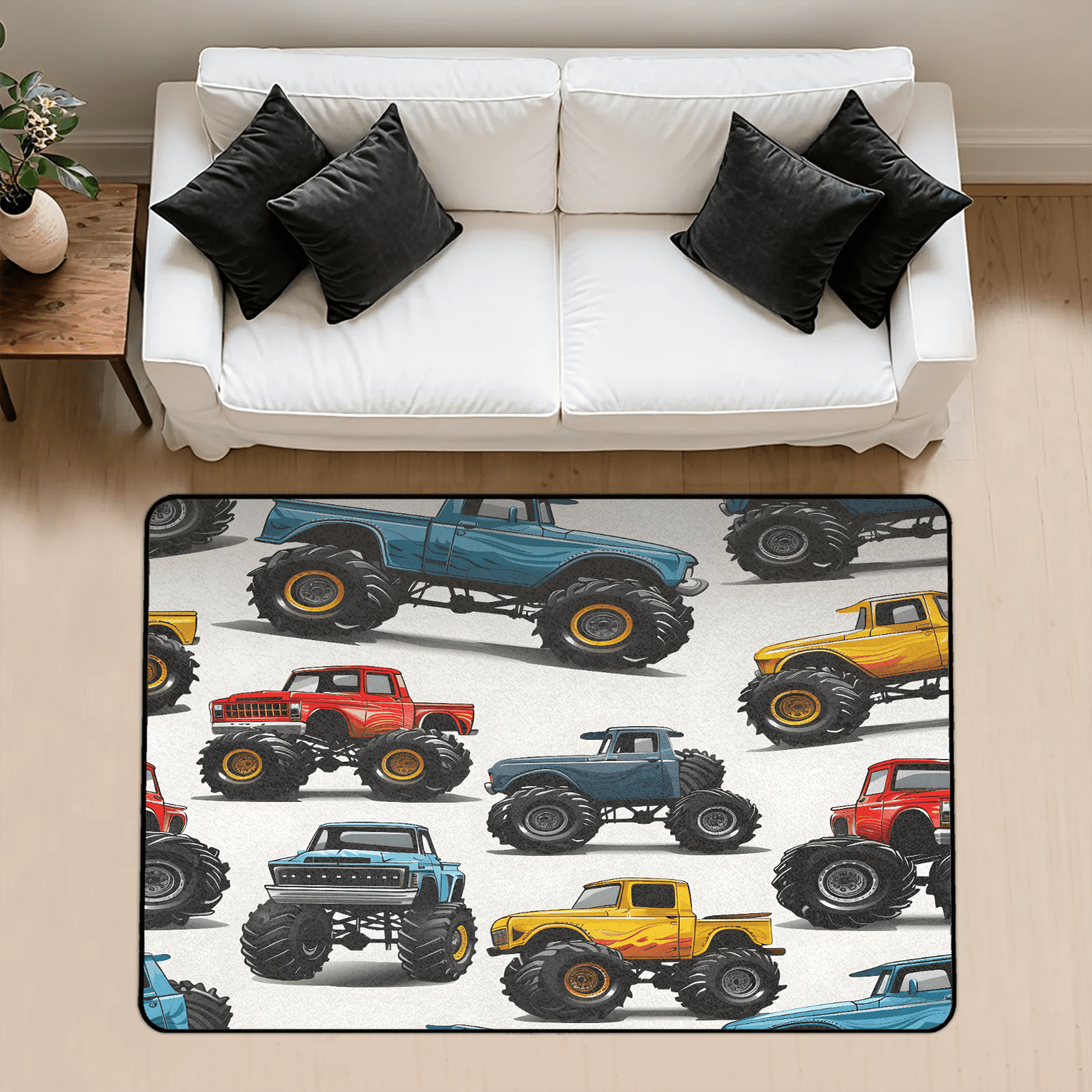 CURLYOOT Monster Truck Rug for Living Room Bedroom, 4x6 Ft