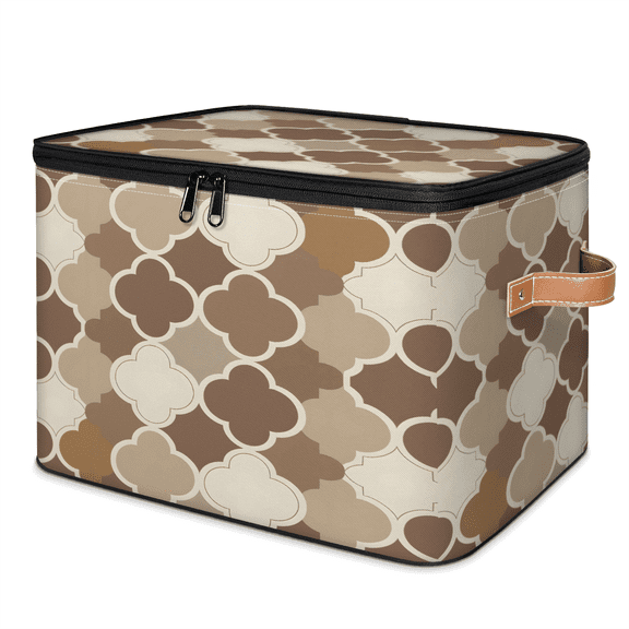 CURLYOOT Morocco Fabric Storage Bins with Lids, Retro Geometric Morocco Tile Foldable Storage Boxes Washable Storage Cube, Closet Bedroom Home Organizer Containers with Handles