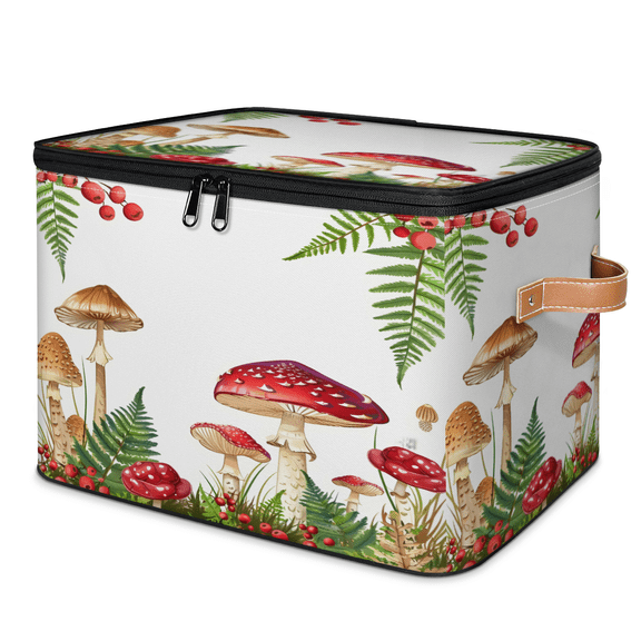 CURLYOOT Mushroom Fabric Storage Bins with Lids, Retro Mushrooms Floral Boho Foldable Storage Boxes Washable Storage Cube, Closet Bedroom Home Organizer Containers with Handles