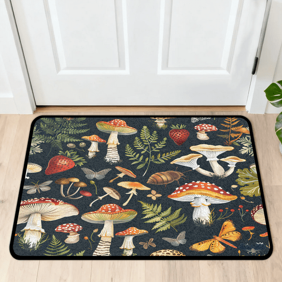 CURLYOOT Mushroom Indoor Doormat, Non-Slip Absorbent Door Mat 24" x 16", Entrance Floor Mat Washable Entry Doormats for Entryway Front Back Door