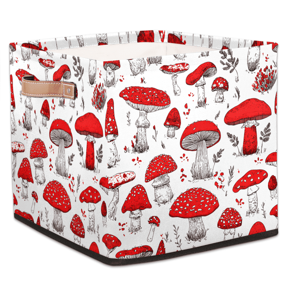 CURLYOOT Mushrooms Cube Storage Bin, 13 x 13 x 13 Storage Cube Bins for Organizing, Red Mushroom Fabric Foldable Baskets with Handles for Closet, Shelves, Clothes