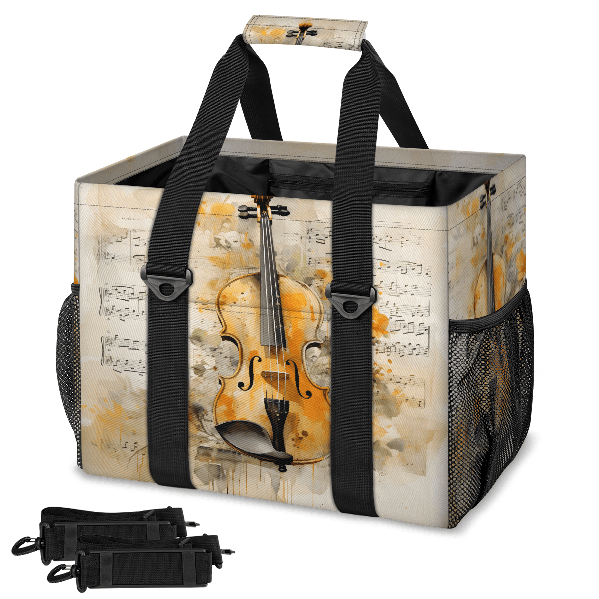 CURLYOOT Musical Violin Reusable Grocery Bag, Large Shopping Tote with ...