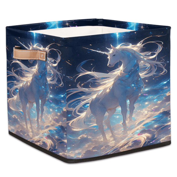 CURLYOOT Mystic Fantasy Unicorn Cube Storage Bin, 13 x 13 x 13 Storage Cube Bins for Organizing, Fabric Foldable Baskets with Handles for Closet, Shelves, Clothes