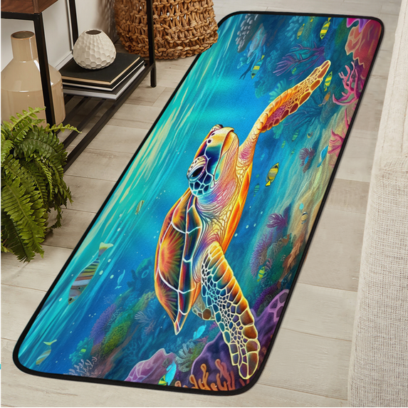 CURLYOOT Nautical Coastal Runner Rug 2'x6' Washable Kitchen Runner Rug Indoor Non Slip Laundry Rugs Sea Turtle Floor Carpet for Hallway Kitchen Entryway Bedroom Living Room