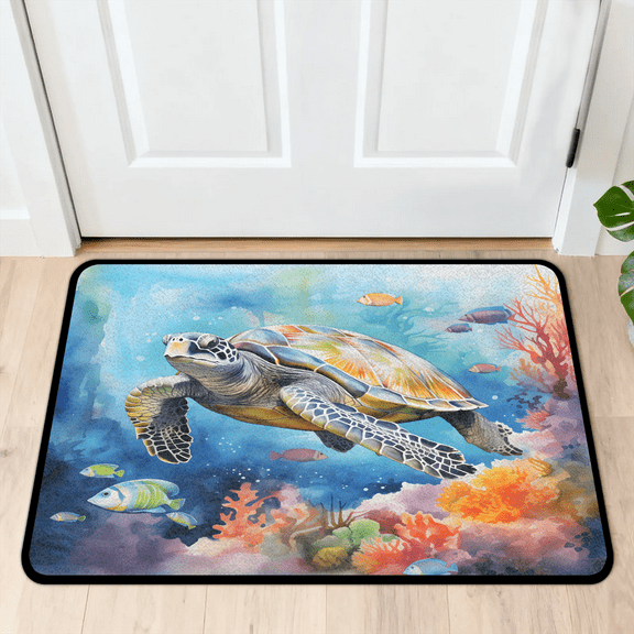 CURLYOOT Nautical Sea Turtles Beach Theme Indoor Doormat, Non-Slip Absorbent Door Mat 24" x 16", Entrance Floor Mat Washable Entry Doormats for Entryway Front Back Door