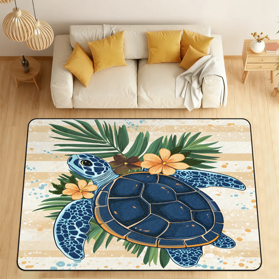 CURLYOOT Nautical Summer Sea Turtle Area Rugs 5'x7' Washable Rug Large Living Room Rug Non Slip Indoor Floor Carpet for Dining Room Bedroom Home
