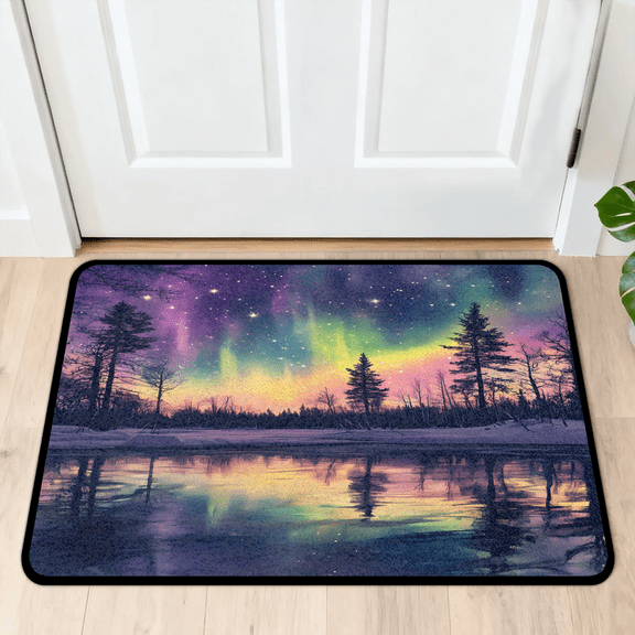 CURLYOOT Northern Lights Fancy Indoor Doormat, Non-Slip Absorbent Door Mat 24" x 16", Entrance Floor Mat Washable Entry Doormats for Entryway Front Back Door