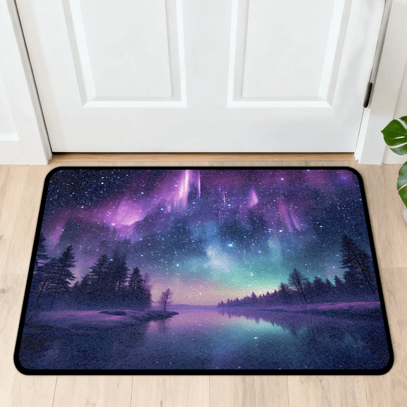 CURLYOOT Northern Lights Forest Front Door Mat, Washable Non-Slip Door Mat, Indoor Outdoor Floor Mats Absorbent Welcome Doormat for Entrance 20" x 30"