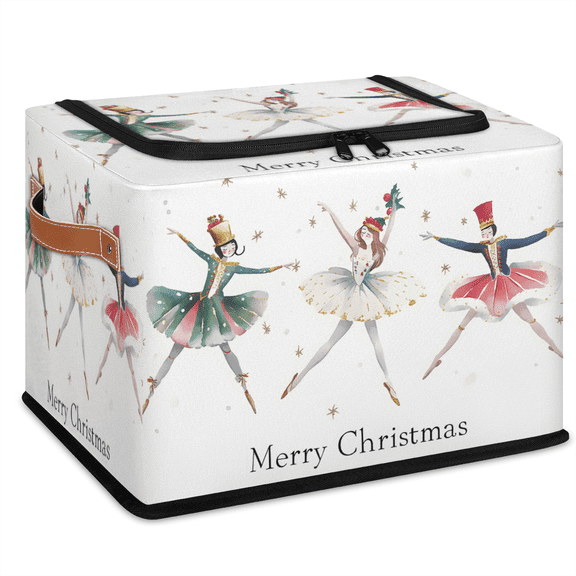 CURLYOOT Nutcrackers Colorful Xmas Storage Bin with Zipper Lid, Foldable Clothes Organizer Lidded Storage Baskets, Rectangular Box Closet Shelf Organizer