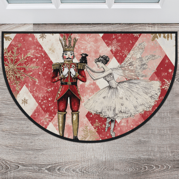 CURLYOOT Nutcrackers Cool with Ballet Half Round Door Mat 24'' x 36'', Indoor Outdoor Entrance Rug, Semi Circular Area Rug, Non Slip Washable Absorbent Doormat, Laundry Room Rug