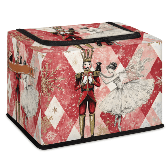 CURLYOOT Nutcrackers Cool with Ballet Storage Bin With Zipper Lid, Foldable Clothes Organizer Lidded Storage Baskets, Rectangular Box Closet Shelf Container Organizer for Home Dorm