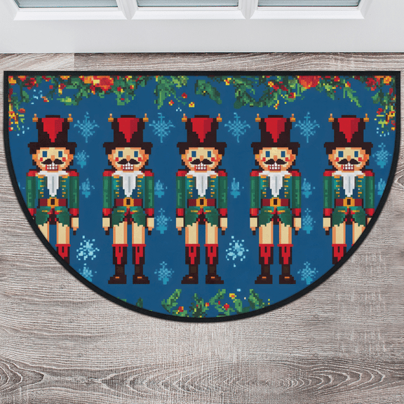 CURLYOOT Nutcrackers Cool Half Round Door Mat 24'' x 36'', Indoor Outdoor Entrance Rug, Semi Circular Area Rug, Non Slip Washable Absorbent Doormat, Laundry Room Rug