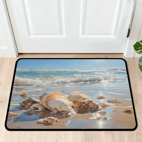 CURLYOOT Ocean Beach Indoor Doormat, Non-Slip Absorbent Door Mat 24" x 16", Conch Shells Entrance Floor Mat Washable Entry Doormats for Entryway Front Back Door
