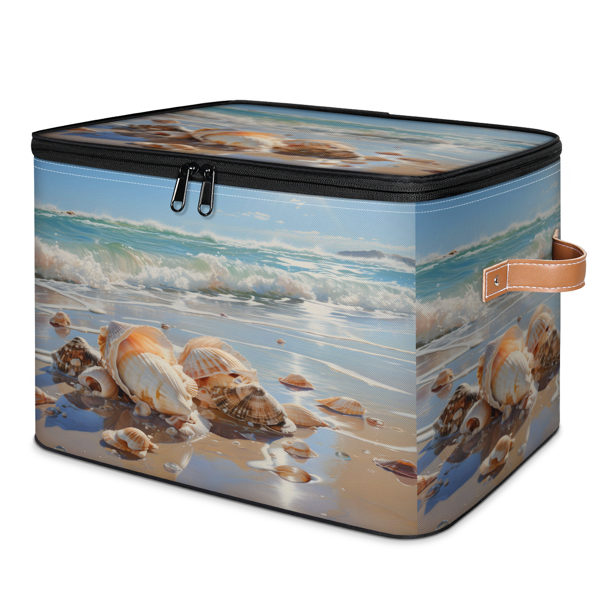 CURLYOOT Ocean Beach Storage Bins with Zipper Lid Fabric Storage ...