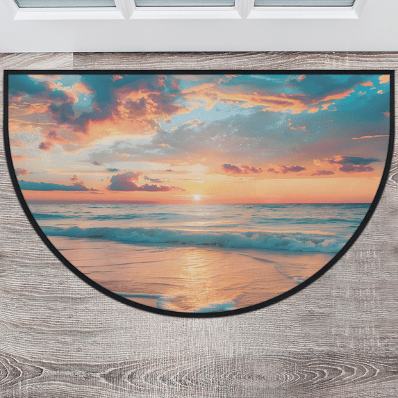 CURLYOOT Ocean Beach Sunrise Sunset Half Round Door Mat, Indoor Outdoor Entrance Rug, Semi Circular Area Rug, Non Slip Washable Absorbent Doormat, Laundry Room Rug 24'' x 36''