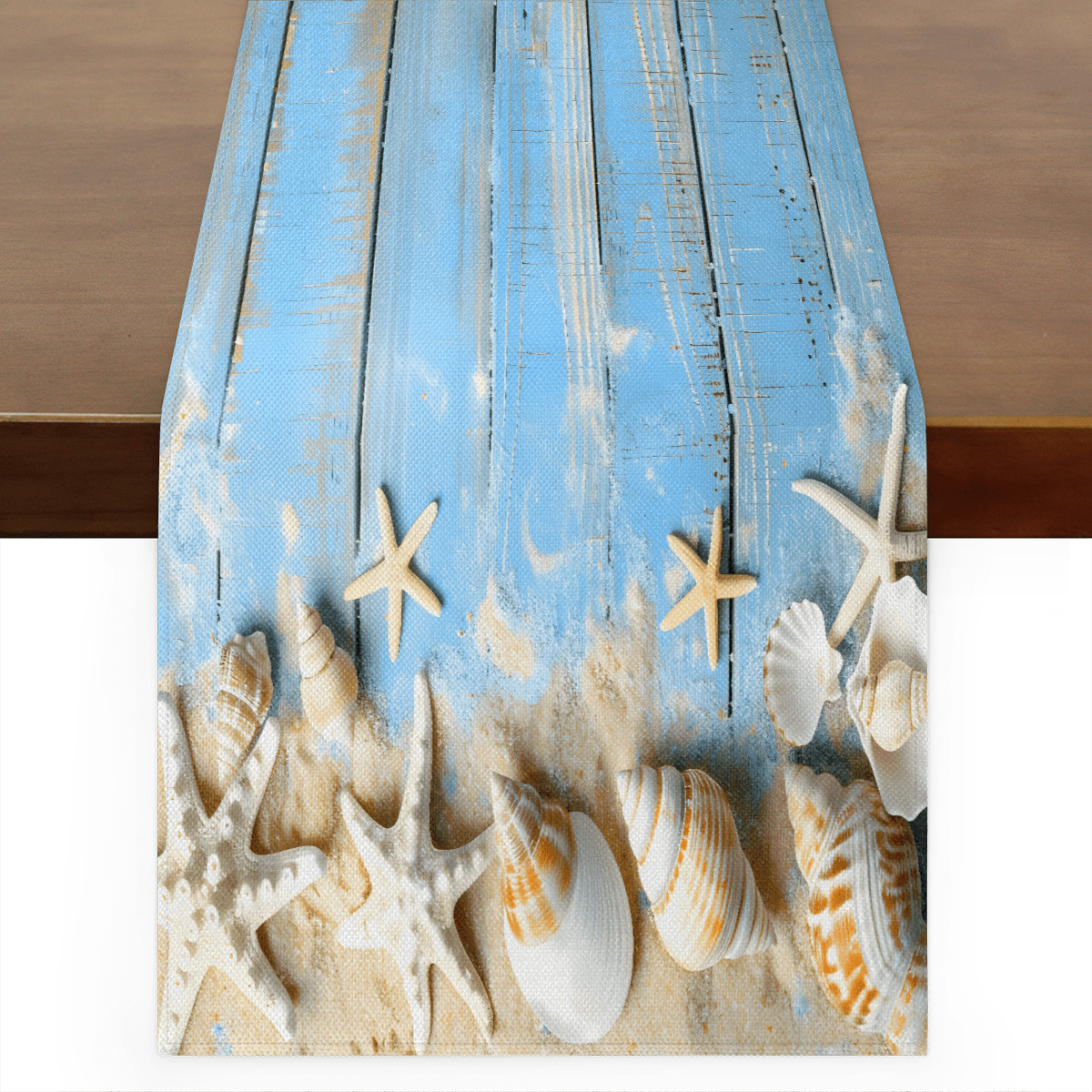 CURLYOOT Ocean Beach Theme Linen Table Runner 60 Inches Long Kitchen ...