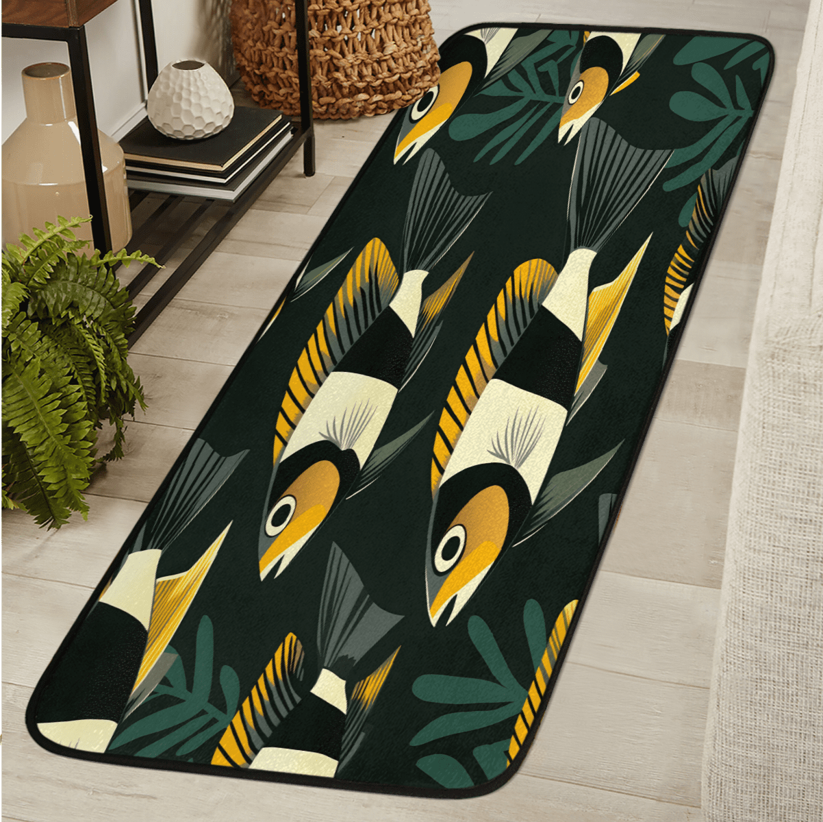 CURLYOOT Ocean Fish Runner Rug 2'x6' Washable Kitchen Runner Rug Indoor ...