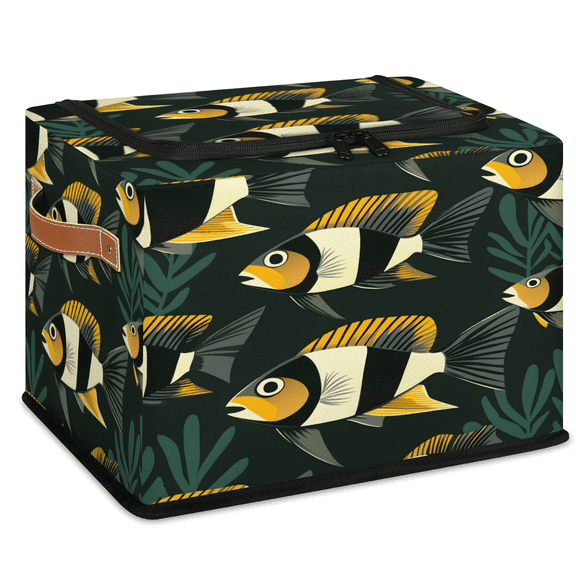 CURLYOOT Ocean Fish Storage Bin with Zipper Lid Foldable Storage Basket Box Seaweed Clothes Organizer Container for Closet, Shelf, Bedroom, Home Decor