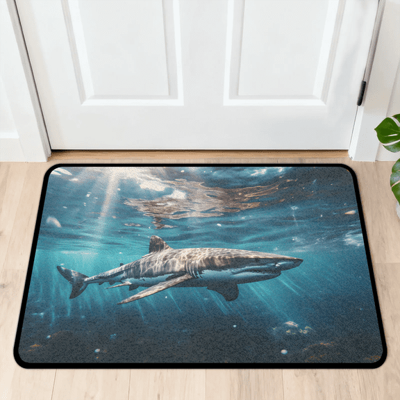 CURLYOOT Ocean Shark Front Door Mat, Washable Non-Slip Coastal Door Mat, Indoor Outdoor Floor Mats Absorbent Welcome Doormat for Entrance 20" x 30"