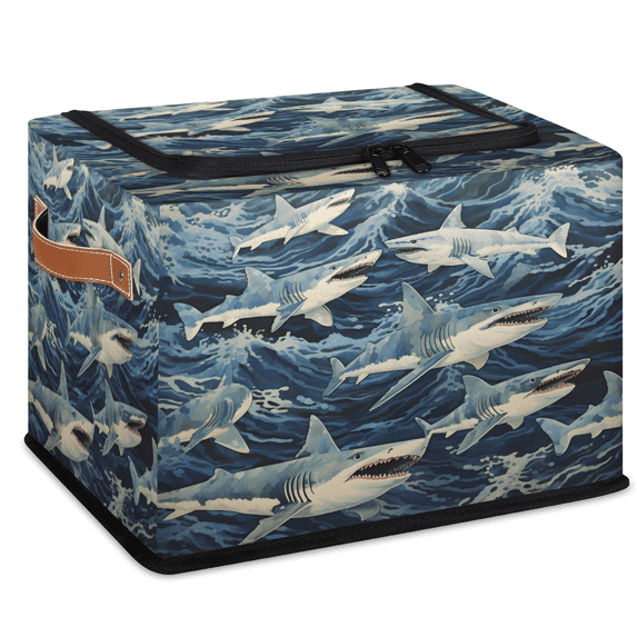 CURLYOOT Ocean Sharks Storage Bin with Zipper Lid, Foldable Clothes ...