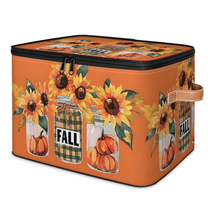 CURLYOOT Orange Fall Pumpkin Sunflowers Storage Bins with Lid, Decorative Fabric Storage Boxes, Foldable Closet Shelf Organizer Baskets for Bedroom, Living Room, Home