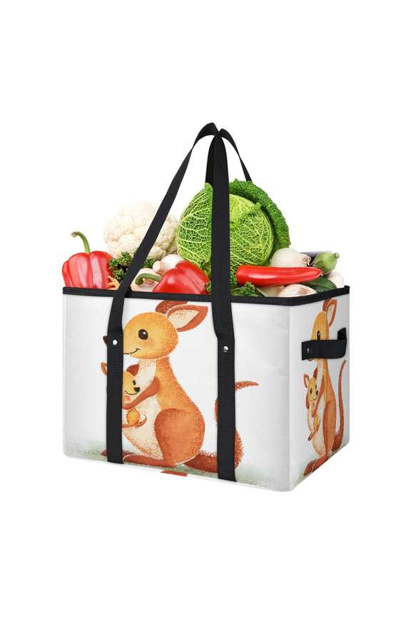 Orange Kangaroo Animal Reusable Grocery Bag, Foldable Shopping Tote Bag with Reinforced Handles, Large Kitchen Grocery Bags for Shopping Groceries Picnic