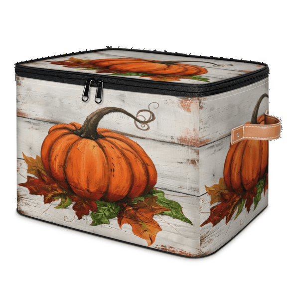 CURLYOOT Orange Pumpkins Fall Storage Bins with Lid, Decorative Fabric Storage Boxes, Foldable Closet Shelf Organizer Baskets for Bedroom, Living Room, Home