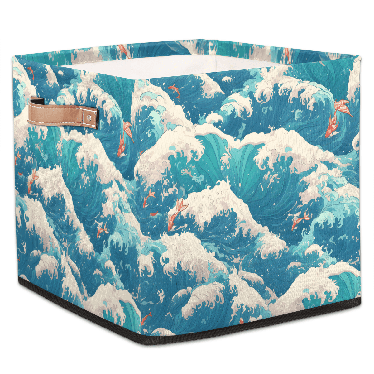 CURLYOOT Oriental Ocean Sea Waves Cube Storage Bin, 13 x 13 x 13