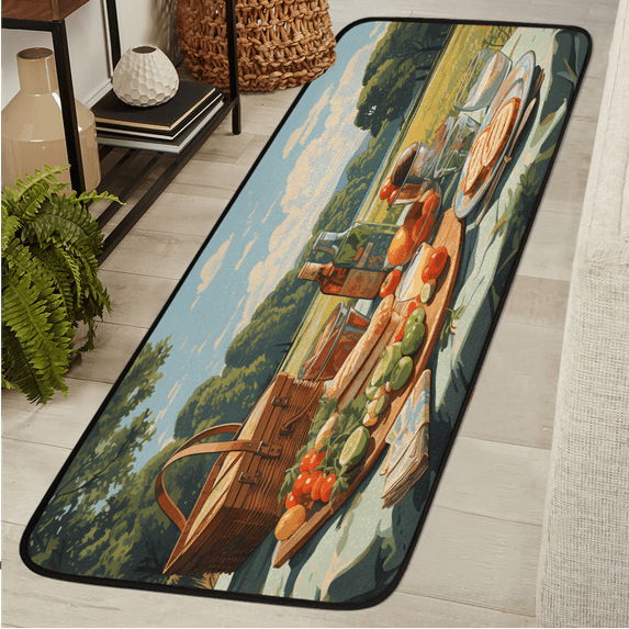 CURLYOOT Outdoor Picnic Themed Runner Rug 2'x6' Washable Kitchen Runner Rug Indoor Non Slip Laundry Rugs Floor Carpet for Hallway Kitchen Entryway Bedroom Living Room