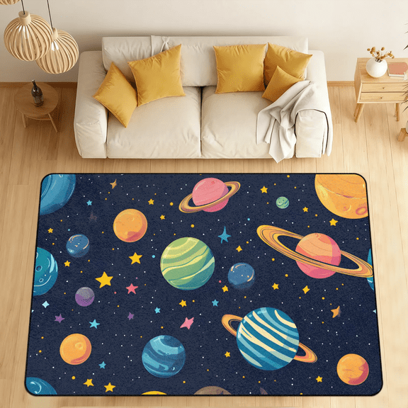 CURLYOOT Outer Space Planets Area Rugs 5'x7' Washable Rug Large Living Room Rug Non Slip Indoor Floor Carpet for Dining Room Bedroom Home