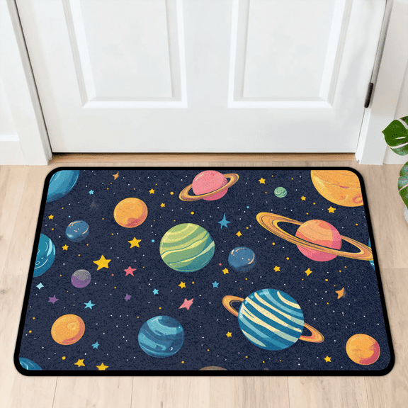 CURLYOOT Outer Space Planets Indoor Doormat, Non-Slip Absorbent Door Mat 24" x 16", Entrance Floor Mat Washable Entry Doormats for Entryway Front Back Door
