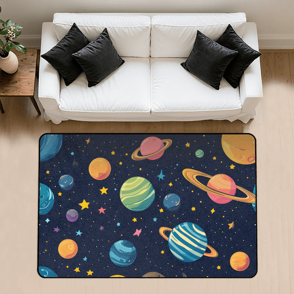 CURLYOOT Outer Space Planets Rug for Living Room Bedroom, 4x6 Ft Washable Area Rug, Non Slip Rugs for Entryway, Large Carpet for Indoor Dining Room