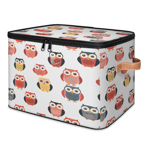 CURLYOOT Owl Fabric Storage Bins with Lids, Foldable Storage Boxes Washable Storage Cube, Closet Bedroom Home Organizer Containers with PU Leather Handles
