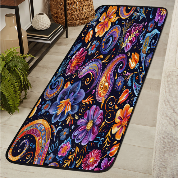 CURLYOOT Paisley Runner Rug 2'x6' Washable Kitchen Runner Rug Indoor Non Slip Laundry Rugs Bohemian Floral Floor Carpet for Hallway Kitchen Entryway Bedroom Living Room