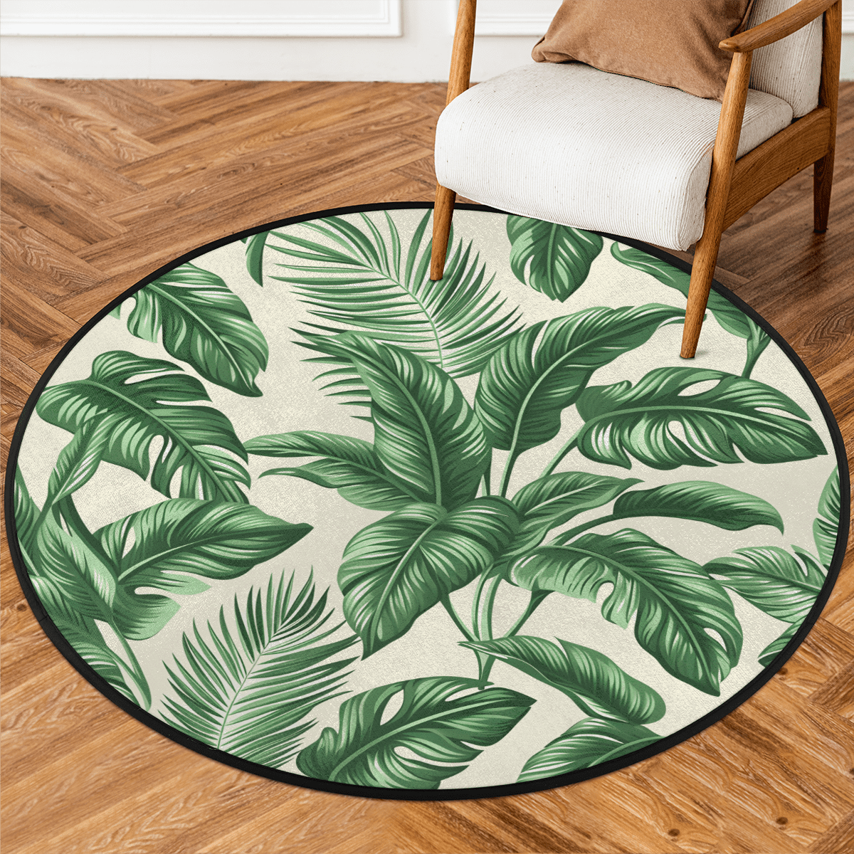 CURLYOOT Palm Leaves Green Leaf 5.2ft Round Rug for Living Room, Large ...