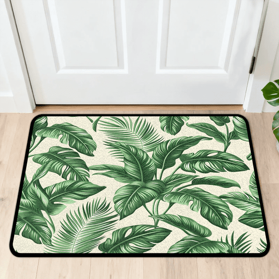CURLYOOT Palm Leaves Green Leaf Door Mat 24" x 36" Absorbent Front Doormat Entrance Mat Non-Slip Washable Welcome Mats Floor Mats for Entryway Indoor Outdoor