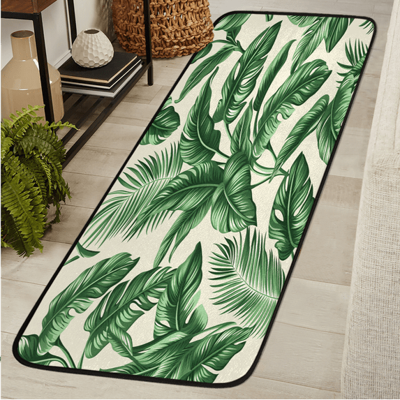 CURLYOOT Palm Leaves Green Leaf Runner Rug 2'x6' Washable Kitchen Runner Rug Indoor Non Slip Laundry Rugs Floor Carpet for Hallway Kitchen Entryway Bedroom Living Room