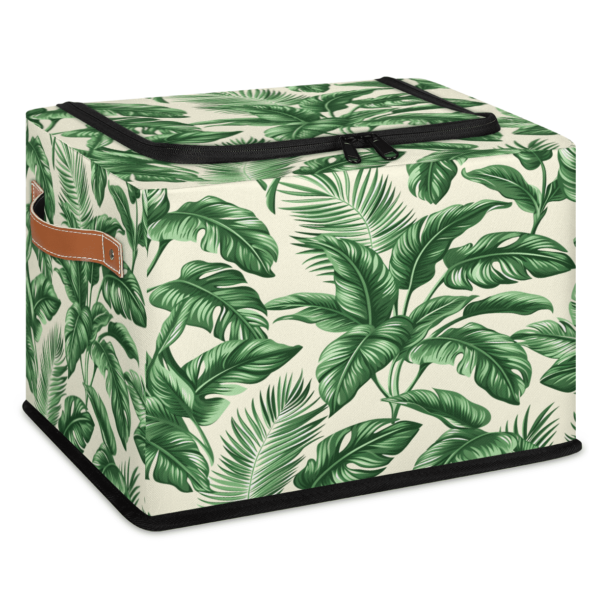 CURLYOOT Palm Leaves Green Leaf Storage Bin With Zipper Lid, Foldable ...