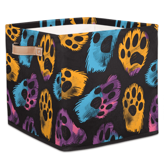 CURLYOOT Paw Print Cube Storage Bin, 13 x 13 x 13 Storage Cube Bins for Organizing, Dogs Cat Pet Paw Footprint Fabric Foldable Closet Baskets with Handles for Closet, Shelves, Clothes