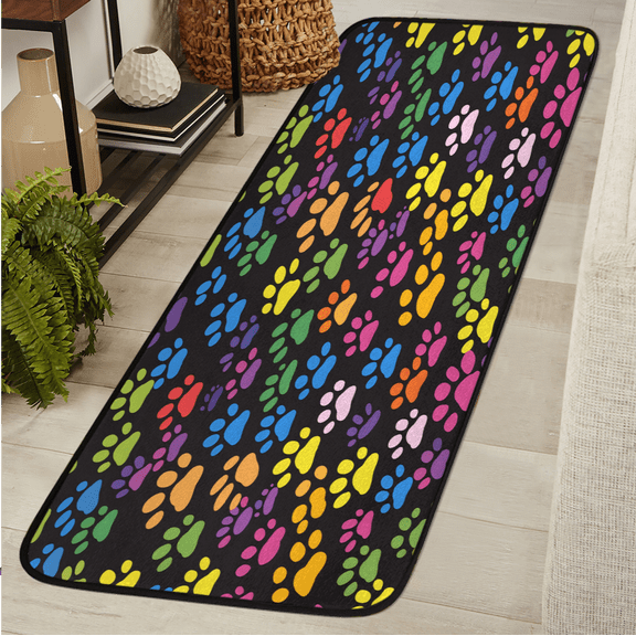 CURLYOOT Paw Print Runner Rug 2'x6' Washable Kitchen Runner Rug Indoor Non Slip Laundry Rugs Colorful Dog Cat Paw Floor Carpet for Hallway Kitchen Entryway Bedroom Living Room
