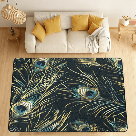 CURLYOOT Peacock Area Rugs 5'x7' Washable Rug Large Living Room Rug Non Slip Peacock Feather Indoor Floor Carpet for Dining Room Bedroom Home