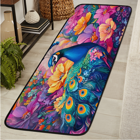 CURLYOOT Peacock Blue Beautiful Runner Rug 2'x6' Washable Kitchen Runner Rug Indoor Non Slip Laundry Rugs Floor Carpet for Hallway Kitchen Entryway Bedroom Living Room