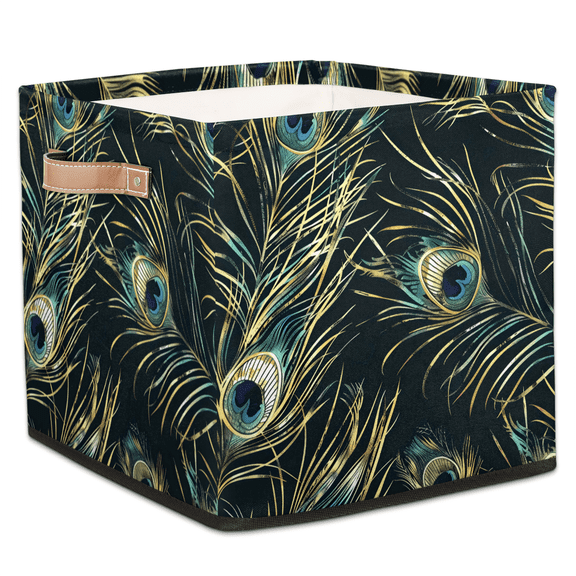 CURLYOOT Peacock Cube Storage Bin, 13 x 13 x 13 Storage Cube Bins for Organizing, Peacock Feather Fabric Foldable Closet Baskets with Handles for Closet, Shelves, Clothes
