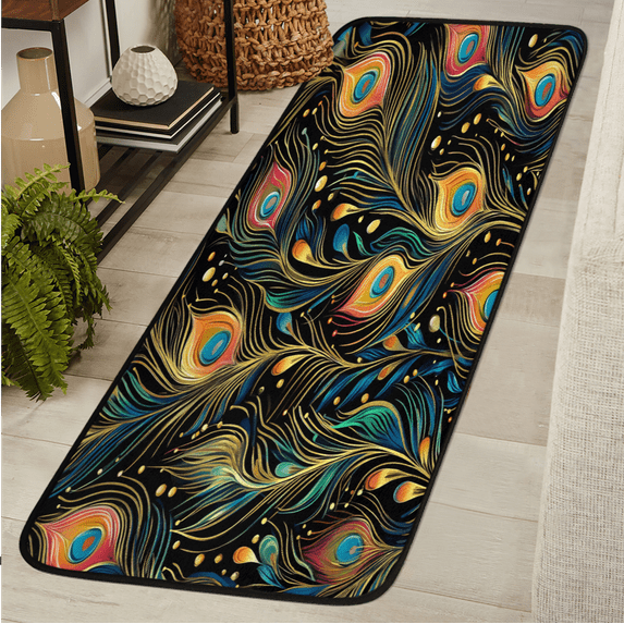 CURLYOOT Peacock Feather Runner Rug 2'x6' Washable Kitchen Runner Rug Indoor Non Slip Laundry Rugs Abstract Floor Carpet for Hallway Kitchen Entryway Bedroom Living Room