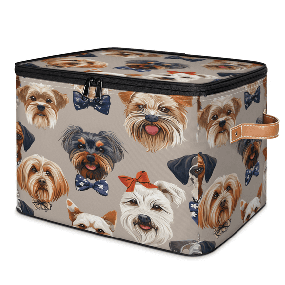 CURLYOOT Pet Dog Fabric Storage Bins with Lids, Foldable Storage Boxes Washable Storage Cube, Closet Bedroom Home Organizer Containers with PU Leather Handles