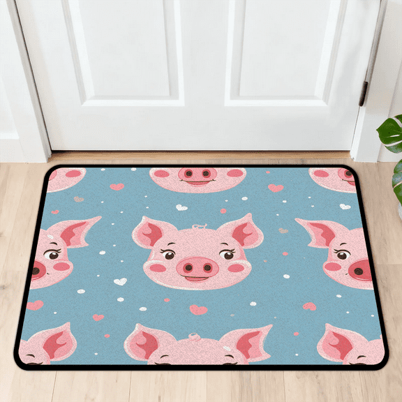 CURLYOOT Pig Indoor Doormat, Non-Slip Absorbent Door Mat 24" x 16", Entrance Floor Mat Washable Entry Doormats for Entryway Front Back Door