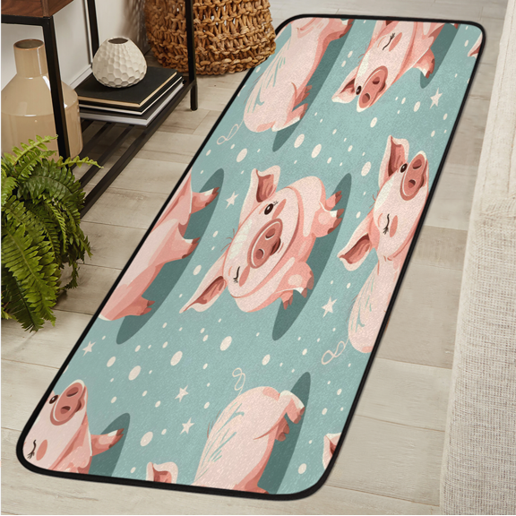 CURLYOOT Pig Runner Rug 2'x6' Washable Kitchen Runner Rug Indoor Non Slip Laundry Rugs Floor Carpet for Hallway Kitchen Entryway Bedroom Living Room