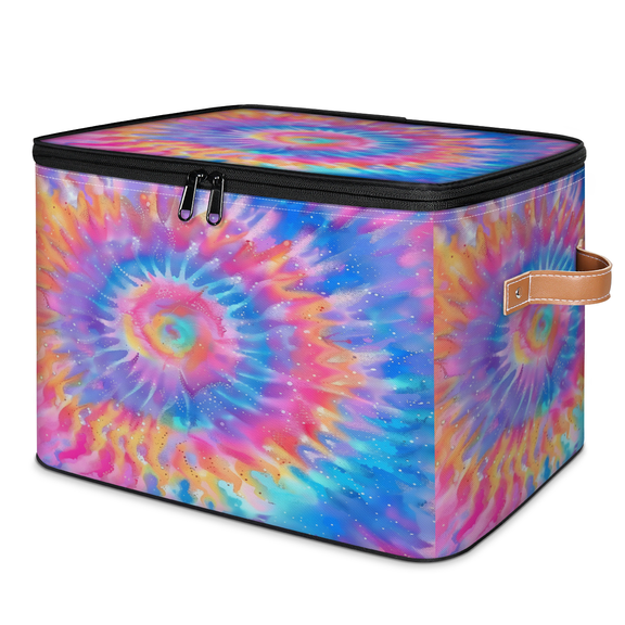 CURLYOOT Pink And Purple Tie Dye Marble Storage Bins with Lid, Decorative Fabric Storage Boxes, Foldable Closet Shelf Organizer Baskets for Bedroom, Living Room, Home