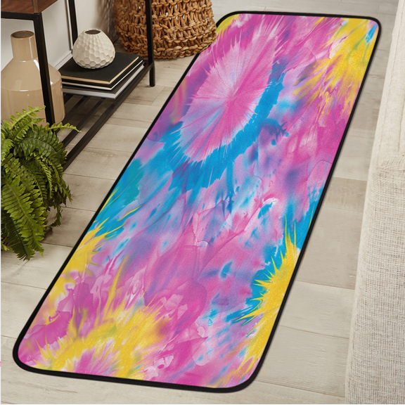 CURLYOOT Pinks Yellow Blue Purple Tie Dye Runner Rug 2'x6' Washable Kitchen Runner Rug Indoor Non Slip Laundry Rugs Floor Carpet for Hallway Kitchen Entryway Bedroom Living Room
