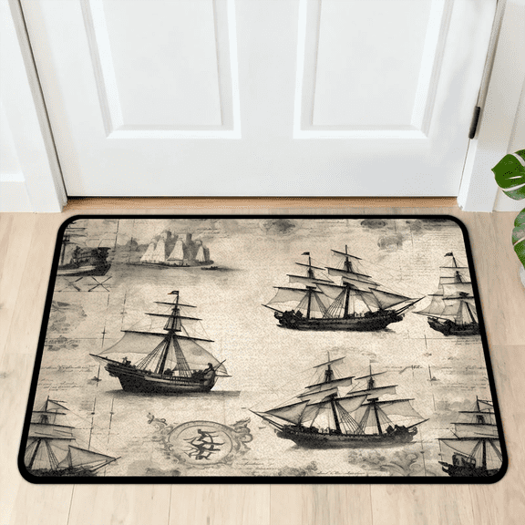 CURLYOOT Pirate Ship Front Door Mat, Washable Non-Slip Door Mat, Indoor Outdoor Floor Mats Absorbent Welcome Doormat for Entrance 20" x 30"